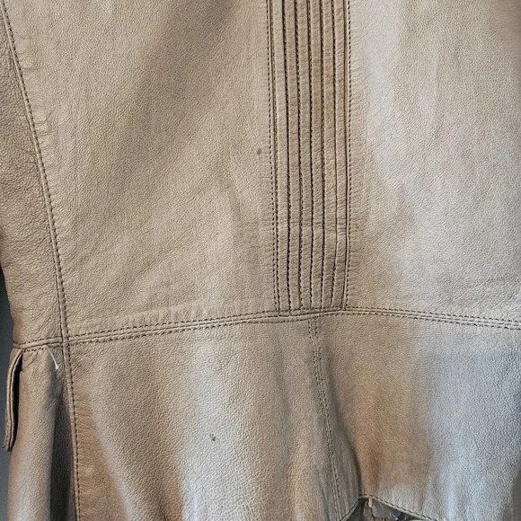 Danier Women's Ruffled Boho Leather Moto Casual Jacket Biker Sand Tan Size XS. - Picture 11 of 15